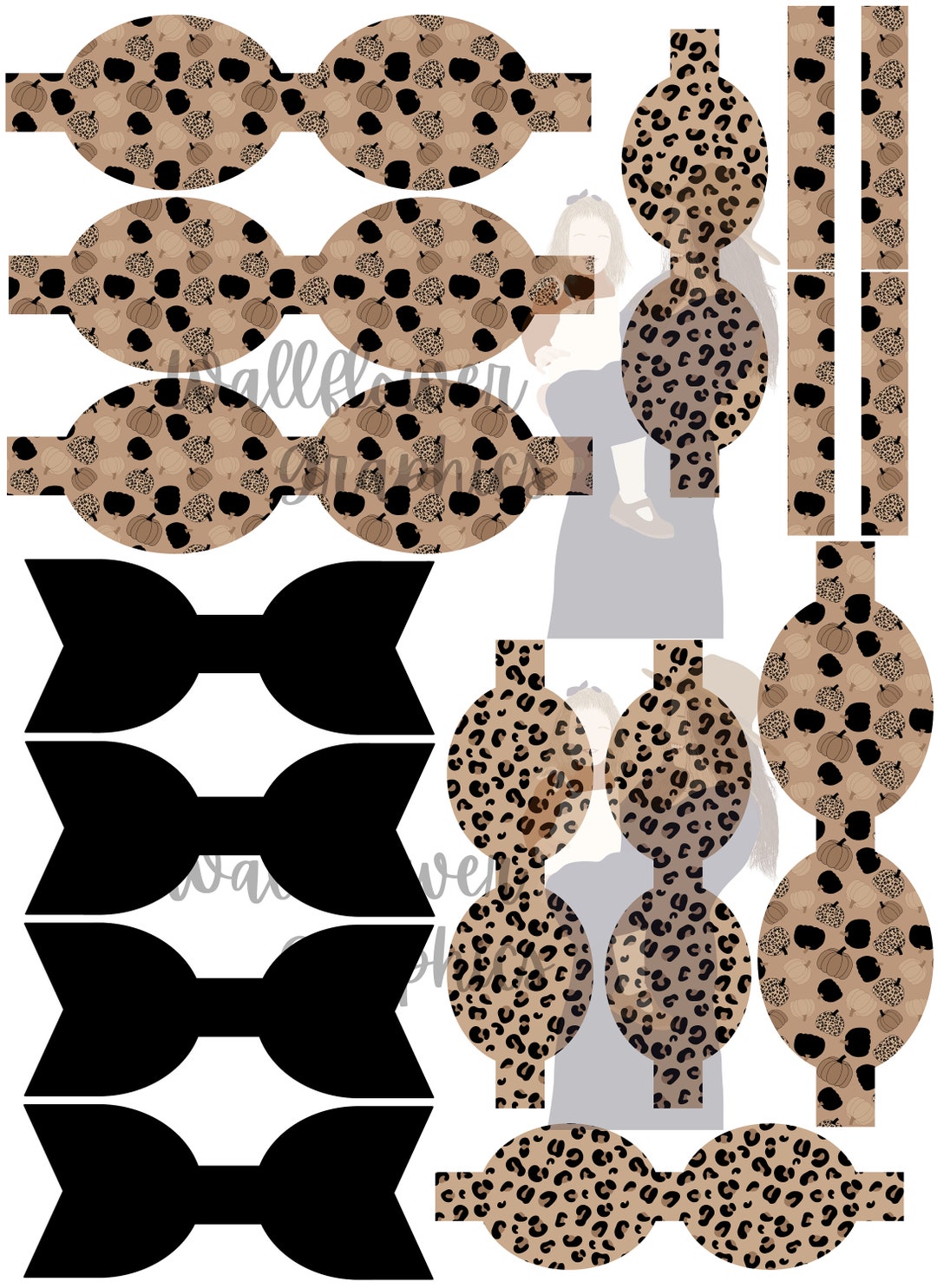 8x11 Sheet-faux Leather Leopard Pumpkin Stacked Bow-for Custom Printing ...