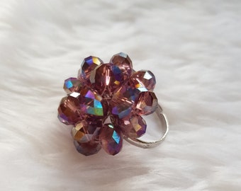 Hand Crafted Crystal Faceted Statement Ring in Purple