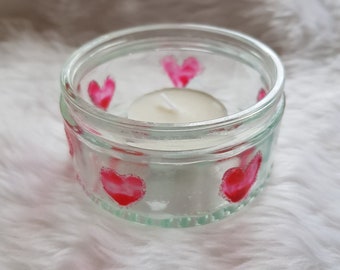 Hand Painted, Glass, Tealight, Candle Holder - With Tealight