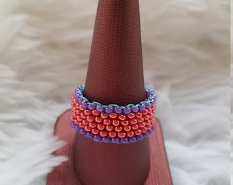 Handmade, Pink & Purple, Seed Bead, Woven Band Ring