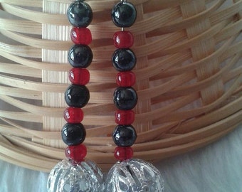 Boho Style, Handmade, Black & Red Drop Earrings