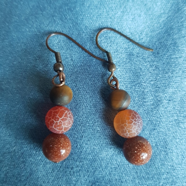 Unique Handmade Gold & pearl coloured  Drop Beaded Earrings