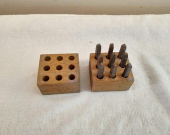 Vintage Steel Number Punch in Wood Box