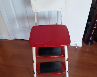 Vintage 1940's First Generation Cosco Metal Kitchen Step Stool with Lift-up Seat