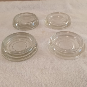 Vintage Clear Glass Furniture Leg Coasters / Floor Protectors Set Of 4