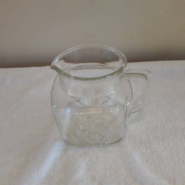 Vintage Federal Glass Square Glass Milk Pitcher with Starburst