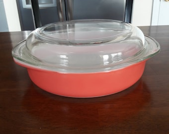 Vintage / Retro Pyrex Flamingo Pink #221 8 Inch Covered Casserole with 684C Dome Glass Cover