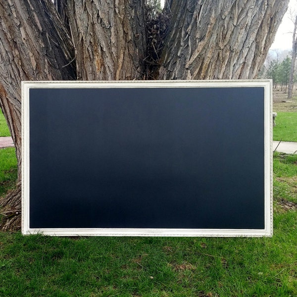 EXTRA LARGE Magnetic Chalkboard Distressed Ivory White Vintage Style Frame 60 x 36 in. - Magnetic Board Set - 5 x 3 ft. White Chalkboard