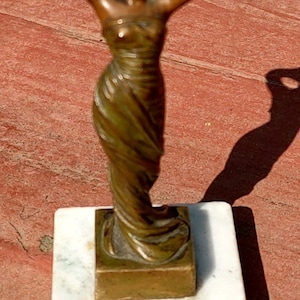 Antique Art Nouveau Victorian Polychromed Bronze Figural Mucha Lady Marble Sculpture