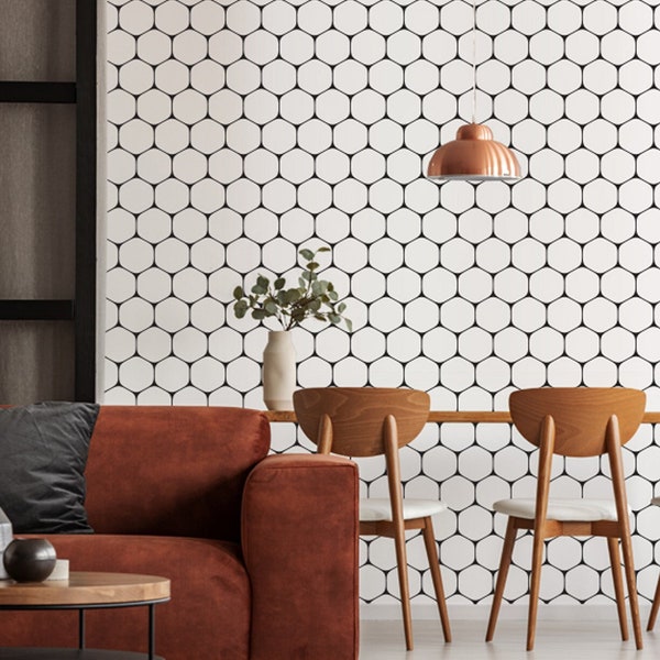 Honeycomb Line Removable Wallpaper | Geometric Peel & Stick Fabric Wallpaper