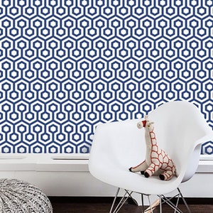 Honeycombs Removable Wallpaper | Blue peel & Stick Fabric Wallpaper | Geometric Wall Decor