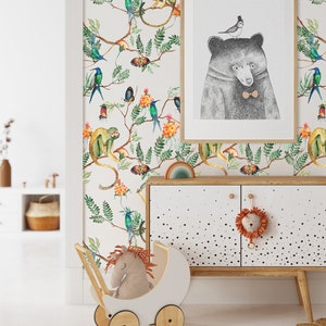 Jungle Monkey Wallpaper | Jungle Animal Peel and Stick Fabric Wall Decor