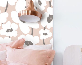 Pink Modern Flower Wallpaper | Floral Peel & Stick Wallpaper | Removable Fabric Wall Decor