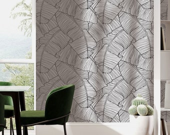 Banana Leaf Black Removable Wallpaper | Peel & Stick Fabric