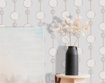 Mid-century Style Circles Wallpaper | Modern Peel & Stick Wallpaper | Geometric removable Fabric Wallpaper