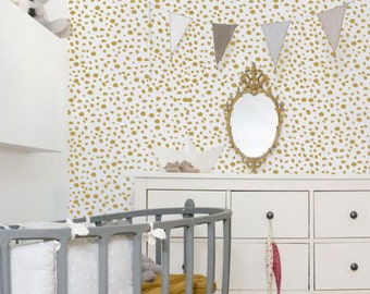 Yellow Dot WallPaper | Dots Peel & Stick Wallpaper | Modern Removable Fabric Wall Decor