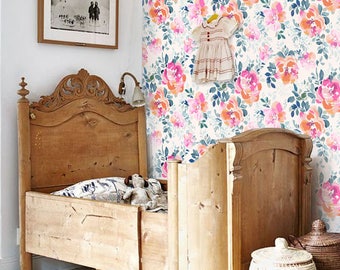 Vintage Pink Floral Removable Wallpaper | Peel & Stick Fabric