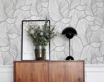 Dieffenbachia Leaves Wallpaper | Modern Floral Peel & Stick Wallpaper | Removable Fabric Wall Decor