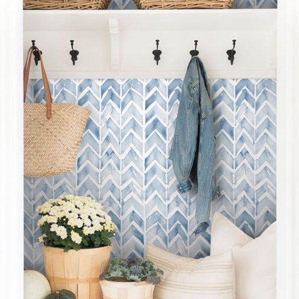 Chevron Watercolor Wallpaper | Geometric Peel & Stick Fabric Wallpaper | Modern Wall Decor