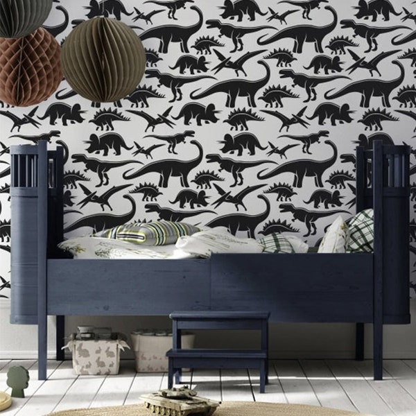 Dino Land Removable Wallpaper | Kids Peel & Stick Fabric Wallpaper | Kids Dinosaur Wallpaper