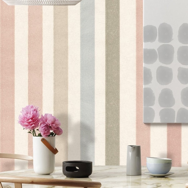 Pastel Stripes Removable Wallpaper | Mid-Century Peel & Stick Fabric Wall Decor