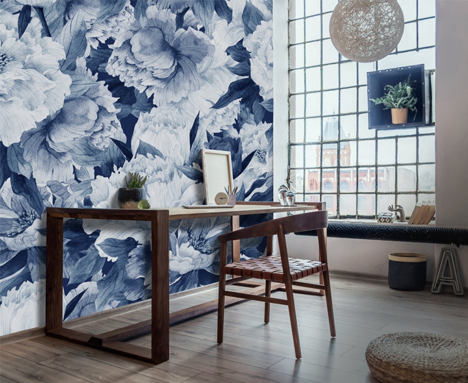 Blue Peonies Peel & Stick Wallpaper Peony Removable Etsy