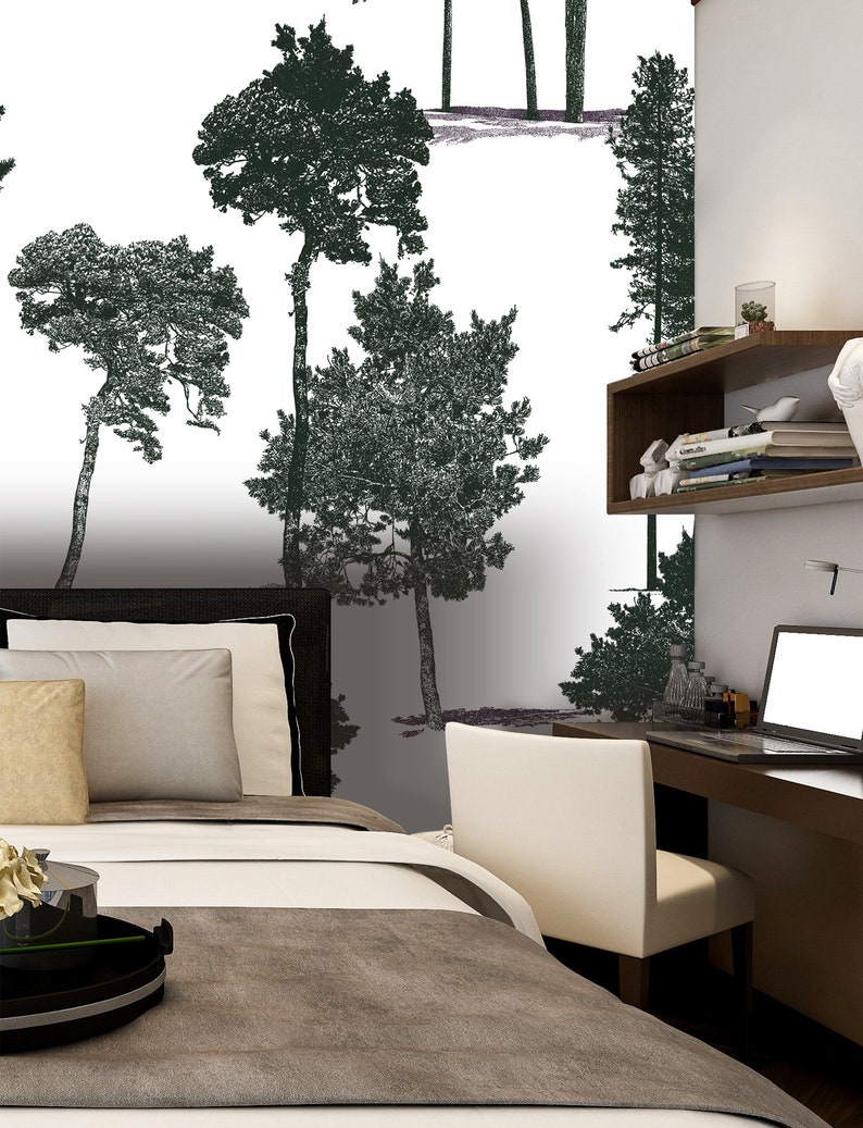 Artistic Pine Tree Removable Wallpaper Floral Peel & Stick Etsy