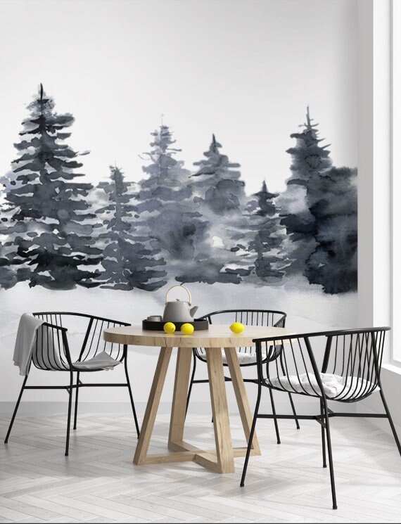 Pine Trees Peel and Stick Wallpaper Mural sold as per Sheet - Etsy