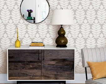 Modern Leaves Pattern Light Brown PEEL & STICK Repositionable  Fabric Wallpaper