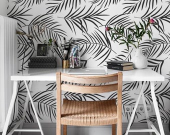 Palm leaves Wallpaper | Tropical  Peel & Stick Fabric Wallpaper | Modern Removable Wall Decor