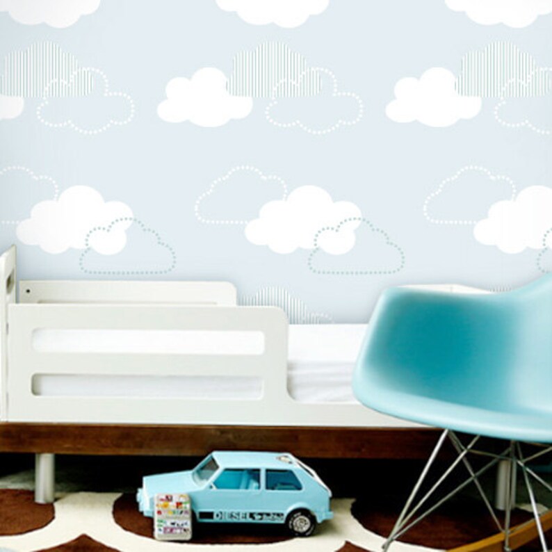 Flying Blue Clouds Removable Wallpaper Peel & Stick Etsy