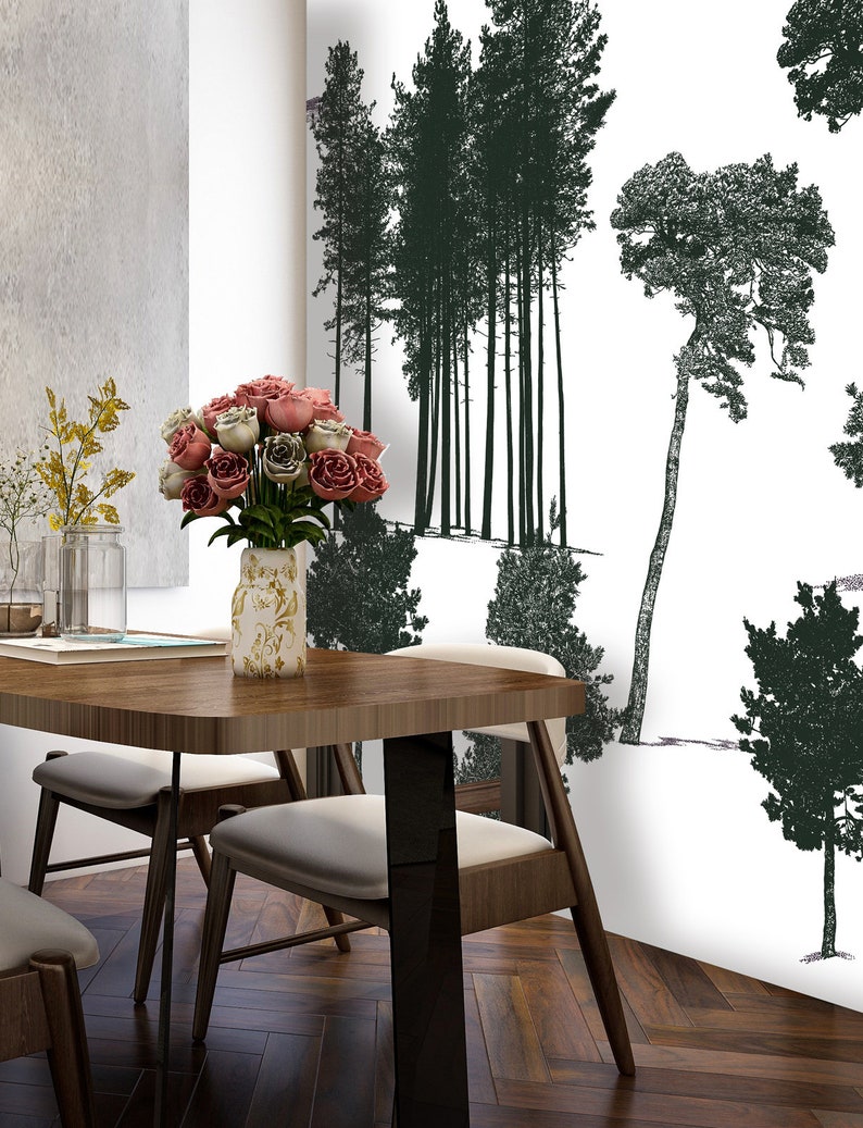Artistic Pine Tree Removable Wallpaper Floral Peel & Stick Etsy