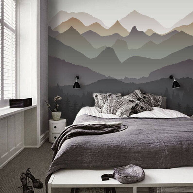 Mountain View Mural Removable Wallpaper Wall mural Peel and Etsy