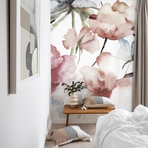Watercolor Poppy Flower Wall Mural | Removable  Fabric Wall Decor