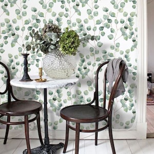 Vintage Eucalyptus Leaves Removable Wallpaper | Floral Peel & Stick Fabric Wallpaper
