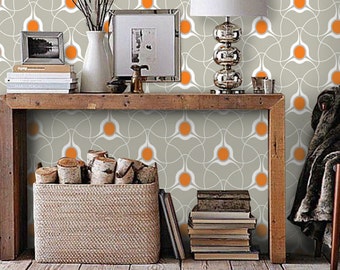Modern Stylish Pattern Sand Beige and Orange PEEL & STICK Repositionable  Fabric Wallpaper