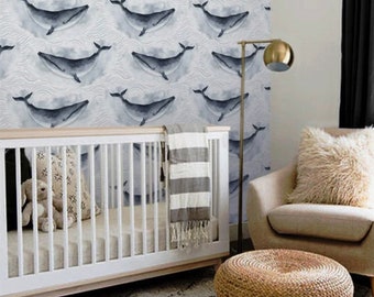 Whales Watercolor Wallpaper | Removable Fabric