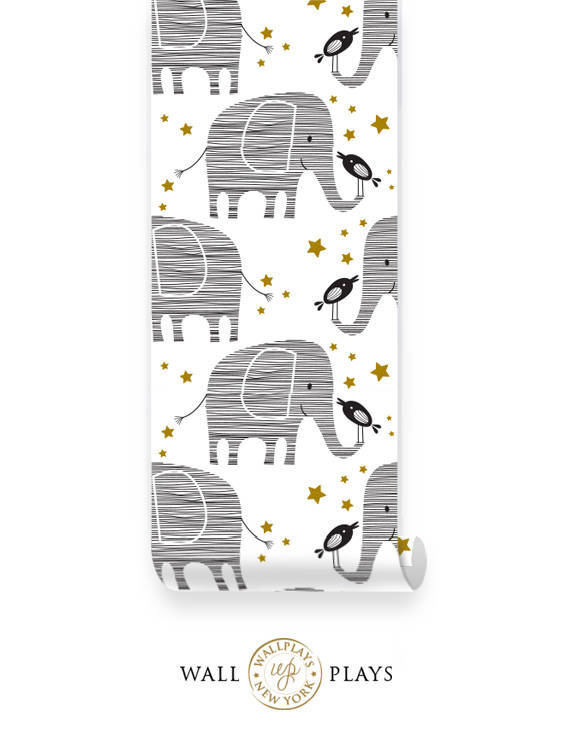 Modern Elephant Removable Wallpaper Kids Peel & Stick Fabric Etsy