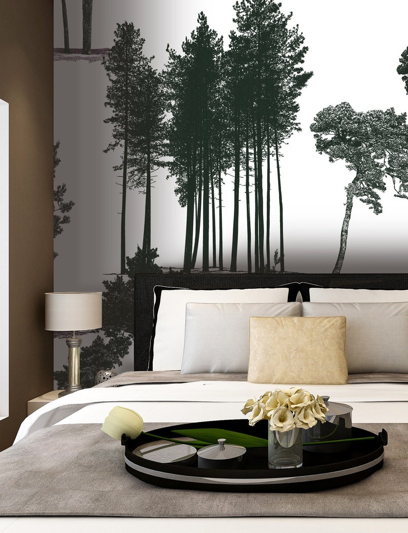 Artistic Pine Tree Removable Wallpaper Floral Peel & Stick Etsy