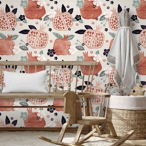 Vintage Pomegranate Wallpaper | Fruit Peel & Stick Fabric Wall Decor