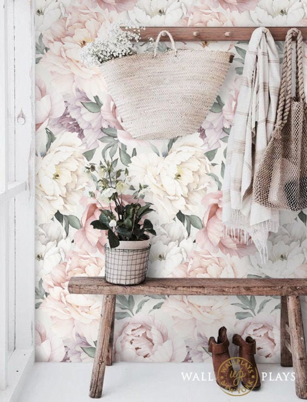 La Vie Pink Watercolor Wallpaper | Floral Peel & Stick Wallpaper ...