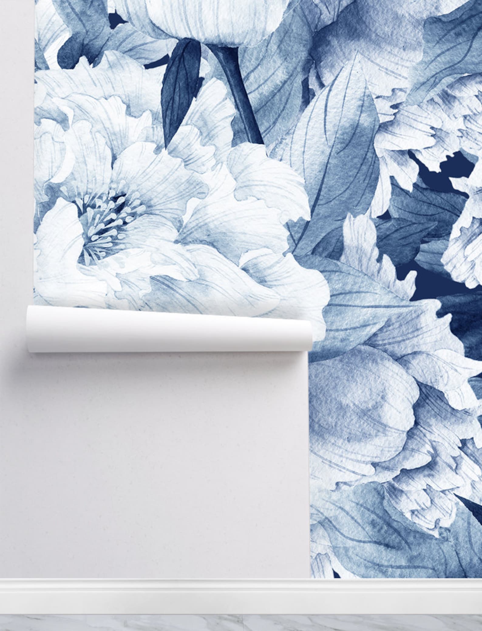 Blue Peonies Peel & Stick Wallpaper Removable Fabric Etsy