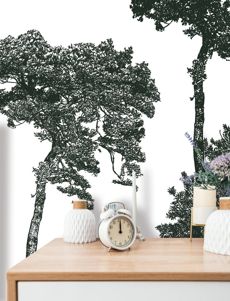 Artistic Pine Tree Removable Wallpaper Floral Peel & Stick Etsy