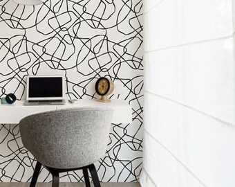 Modern Curve Removable Wallpaper | Abstract Line Peel & Stick Fabric Wallpaper