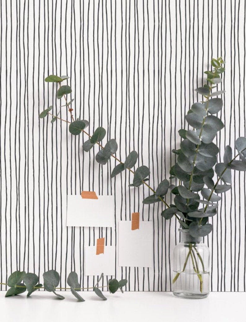 Black Vertical Stripe Removable Wallpaper Peel & Stick Etsy