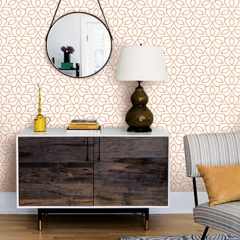 Seamless Curl Lines Pattern Orange PEEL /& STICK Repositionable Fabric Wallpaper