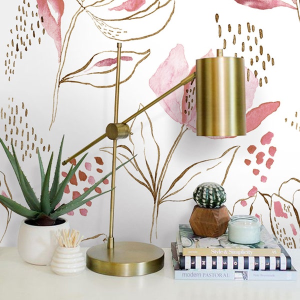 Blooming Flowers Wallpaper | Watercolor Floral Peel & Stick Wallpaper | Removable Fabric Wall Decor