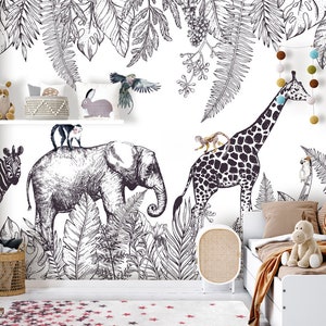 Safari Removable wallpaper mural | Kids Peel & Stick Fabric Wallpaper | Kids Mural