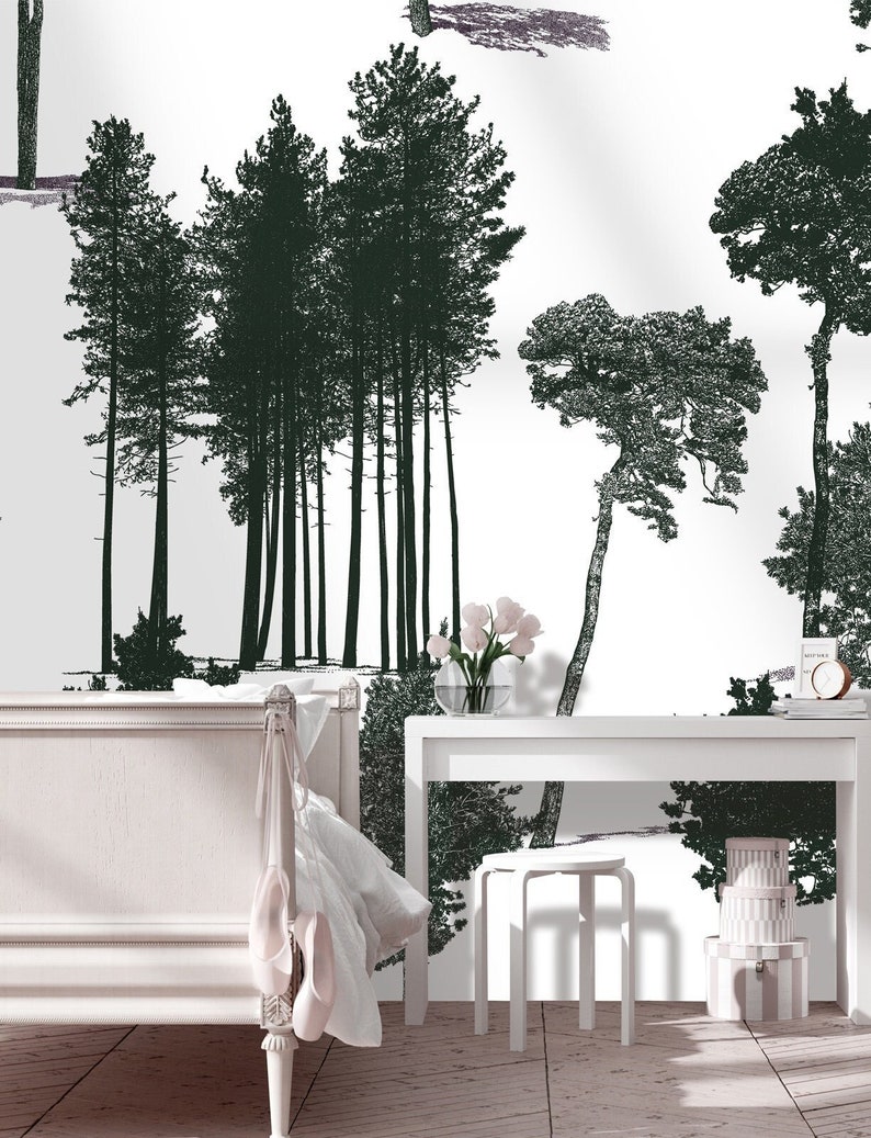 Artistic Pine Tree Removable Wallpaper Floral Peel & Stick Etsy