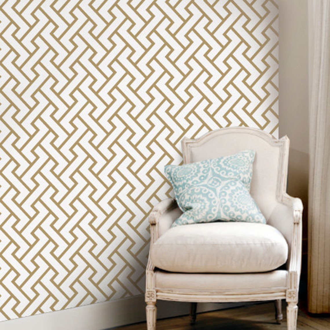 Retro Geometric Pattern Gold Removable Wallpaper Peel & Etsy